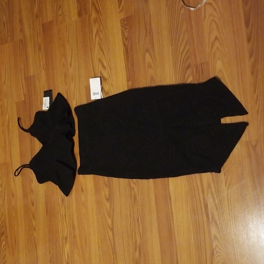 Black Ruffle Crop Top Two Piece Midi Dress